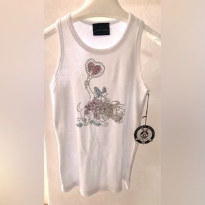 Looney Tunes Tank Top White 100% Cotton Rhinest Crystal Taz Artwork